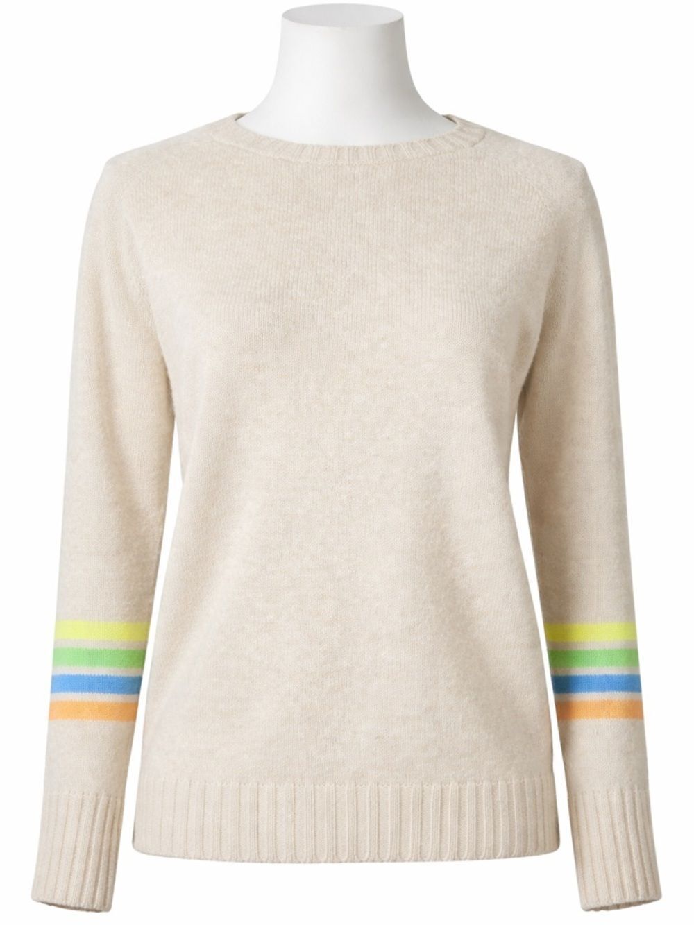 Michael Lauren 100% Cashmere Sweater XS Cream Stripe Sleeve